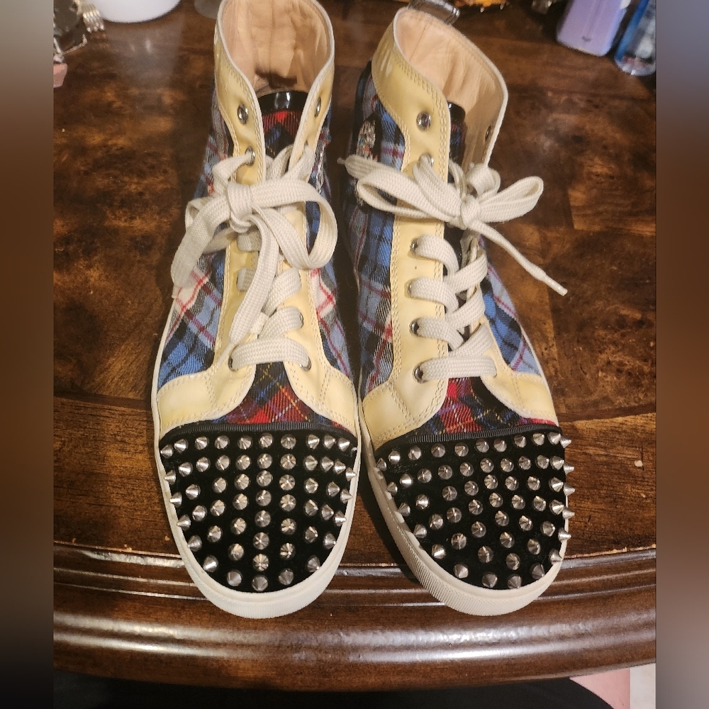Christian Louboutin Tartan Check High Top Sneakers Size 45